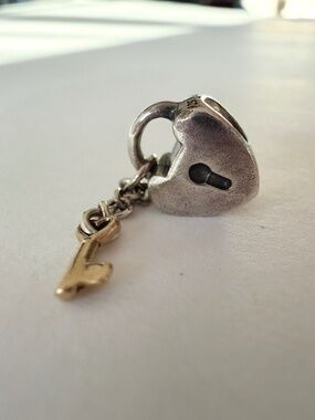 Retired Pandora Charm - Silver Key To My Heart Charm with Gold Key